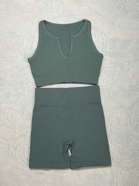 FAFOFA Women's 2 Piece Ribbed Set Seamless  Sports Bra and High Waisted Shorts